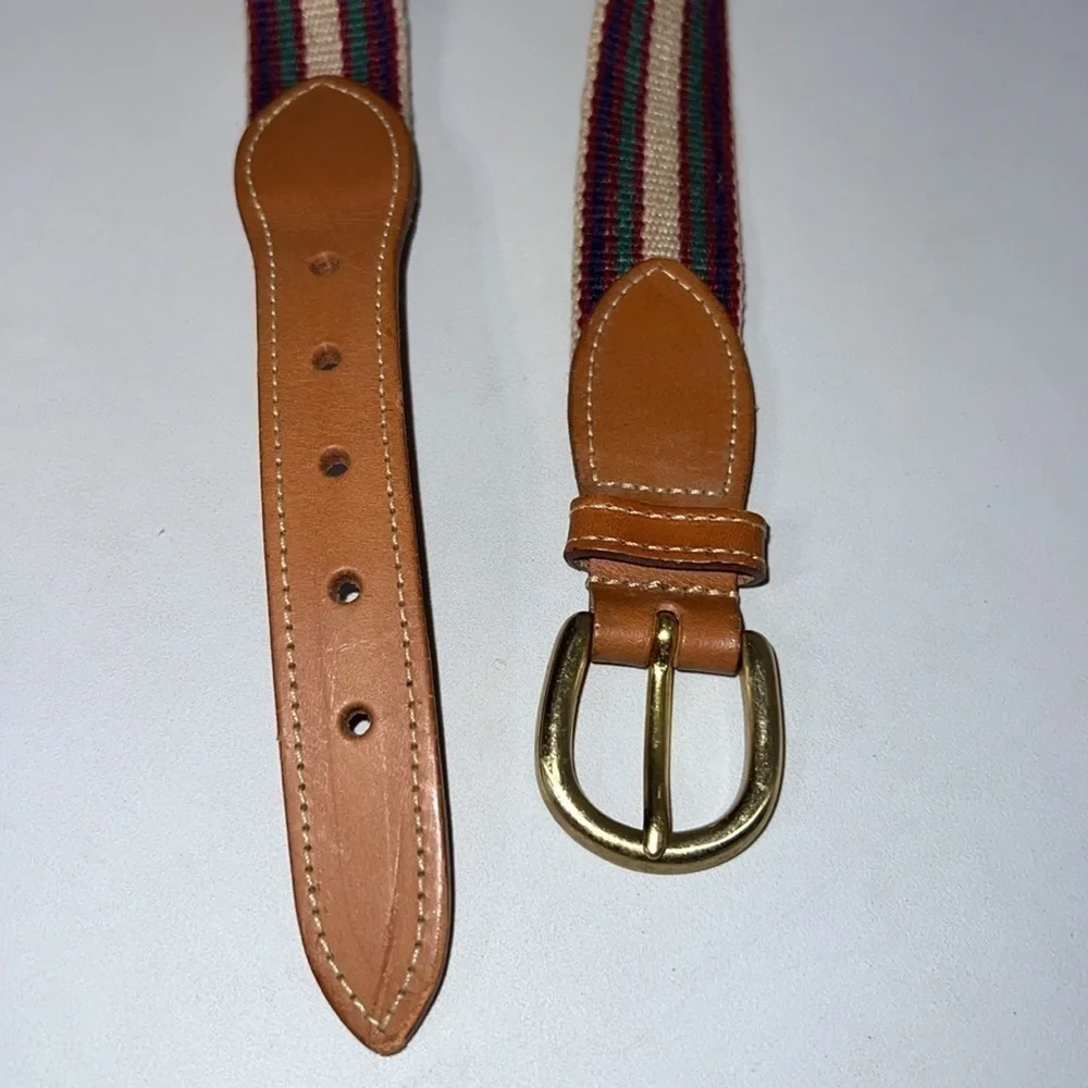 Triminghams Burmuda Linen Leather Belt Made in England Sz 40 Solid Brass Buckle